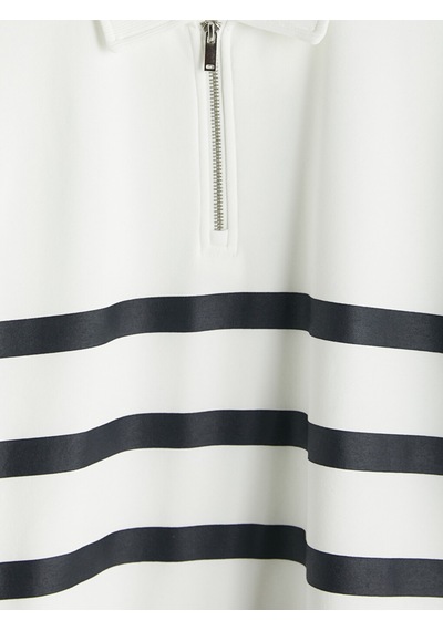Lcw Vision Beyaz Polo Yaka Çizgili Erkek Sweatshirt