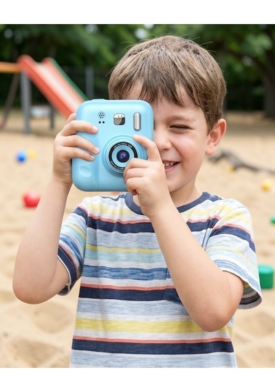 Çocuk Fotoğraf Makinesi Anında Baskı 4 Kağıt Rulo Hediye Mavi