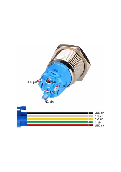 Alkatronik 16mm Ledli Kablolu Push Tip Metal Button 12v 16mm 1no 1nc Spdt On Off Su Geçirmez Paslanmaz Çelik