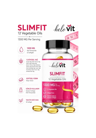 Helovit Slimfit 1300 Mg 12 Bitkisel Yağ İçeren Takviye Ve Yağ Yakım Desteği 30 Softjel