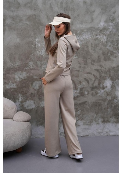 Elaxi Modal Kumaş Slim Fit Kapüşonlu İkili Takım Bej
