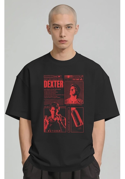Dexter Dizi Baskılı Unisex Oversize Premium Tişört Siyah