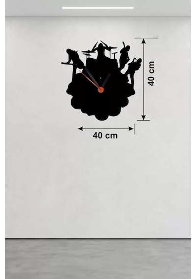 Mey İthalat Rock Band Ve Müzik Temalı Ahşap Duvar Saati - 40x40 Cm Lazer Kesim Çok Renkli