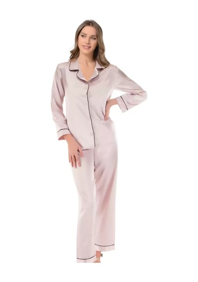 Gizotti Saten Pijama Takımı Pudra M Pudra