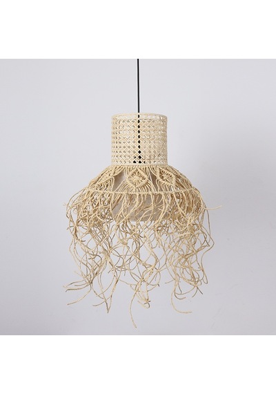 Bohem Etnik Doğal Hasır Doğal Rafya Bambu & Rattan Handmade Dekoratif Sarkıt Saçaklı Avize 40x60cm-9096412593538 Bej