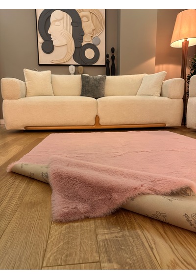 Ultra Soft Pembe Yumuşak Dokulu Peluş Halı Dikdörtgen