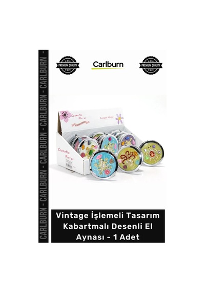Ayna Vintage Dekoratif Retro Hediyelik Çeyizlik İşlemeli Tasarım Kabartmalı Desenli El Aynası - 1 A