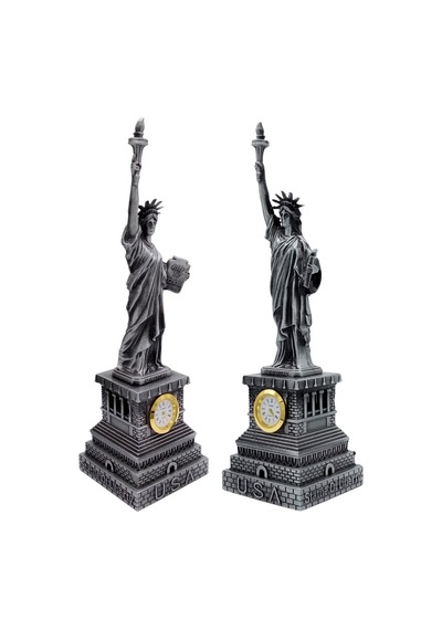 Metal Saatli Özgürlük Heykeli Gümüş Vintage Dekor Usa 25cm