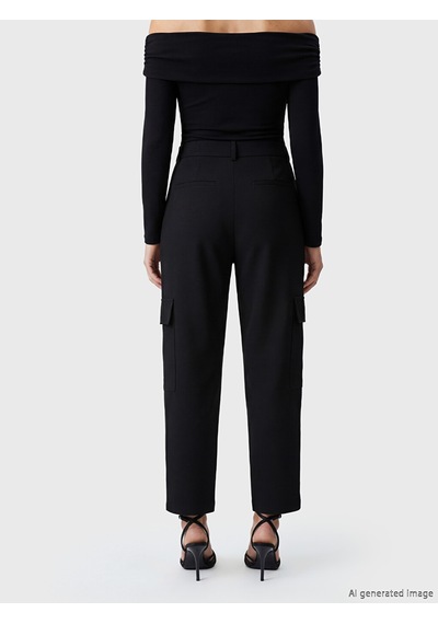 Lcw Vision Siyah Loose Fit Kadın Pileli Kargo Pantolon