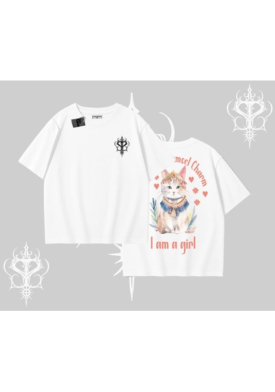 Tarzsokak Cute Princess Kedi Tasarımlı Arka Baskılı Oversize Tshirt Beyaz