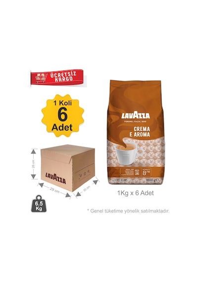 Lavazza Crema E Aroma Çekirdek Kahve - Kahverengi - 1 Koli - 6 x 1 KG