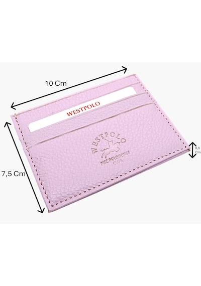 Westpolo Hakiki Deri Slim İnce Unisex Kartlık - Açık Lavanta Pembesi