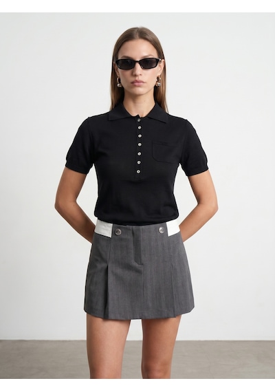 Dilvin 10874 Lyocell Karışımlı Polo Yaka Bluz-siyah