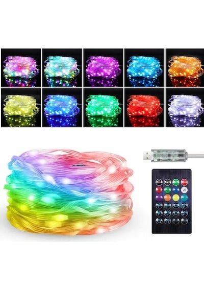 10 Mt Uzaktan Kumandalı Usb Led Işık - Çok Modlu Dekoratif Ortam Aydınlatmas Çoklu Renk