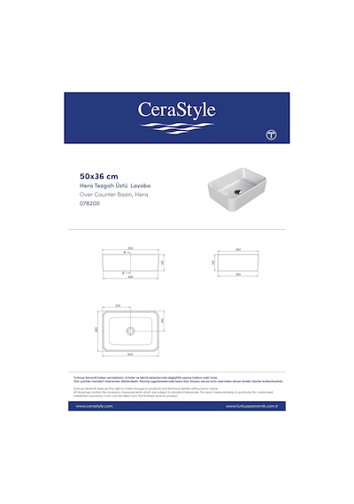 Turkuaz Cerastyle Hera Tezgahüstü Mat Siyah Lavabo 50 x 36 Cm