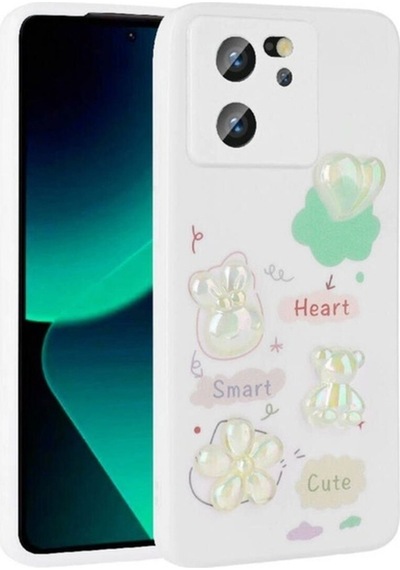 Xiaomi Mi 13t Pro Kılıf Kabartma Figürlü Parlak Zore Toys Silikon Kapak Beyaz