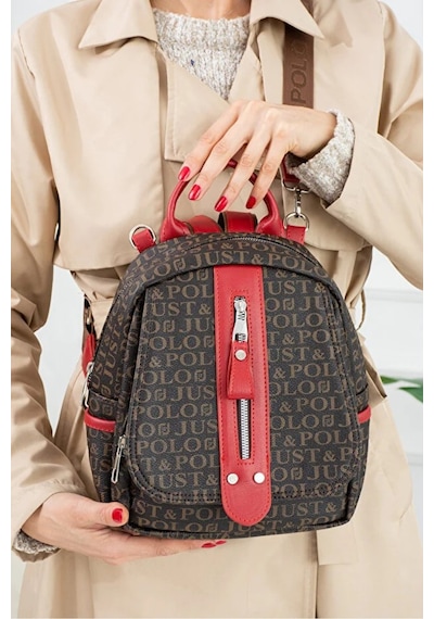 Just Polo Kadın Günlük Kullanıma Uygun Su Geçirmez Çok Bölmeli Sırt Çantası Shopper Kırmızı Kahve
