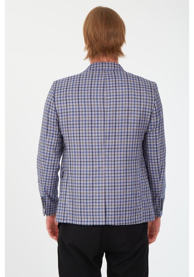 Sposo 5138 Dar Kalıp Kare Desenli Lacivert Erkek Blazer Ceket Lacivert