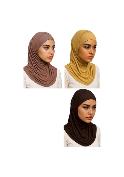Aldaıyr 3adet Hijab 2 Parça Likra Kumaş Açık Kahve Atın Acı Kahve