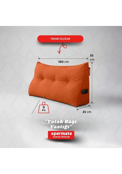 Yatak Başı Yastığı Sırt ve Bel Destek Yastığı 160 CM Yaslanma ve Dinlenme Yastığı Turuncu