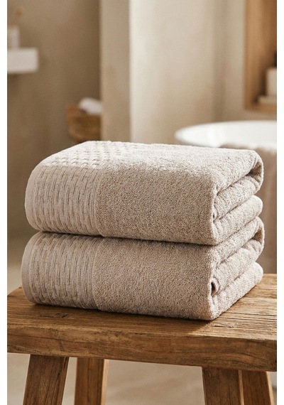 2'li Büyük Boy Banyo Havlusu 90x150 Cm %100 Pamuk Siena Collection 650 Gr Bej