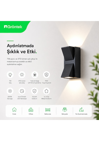 7 Watt Ip44 Suya Dayanıklı 3200k Aplik Siyah