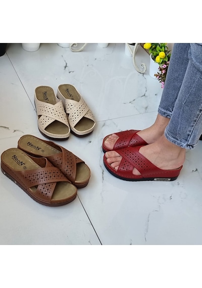 Neon Shoes Kadın Günlük Hasır Desenli Terletmeyen Anatomik Ortopedik Taban Anne Dışarı Ev Terliği 001