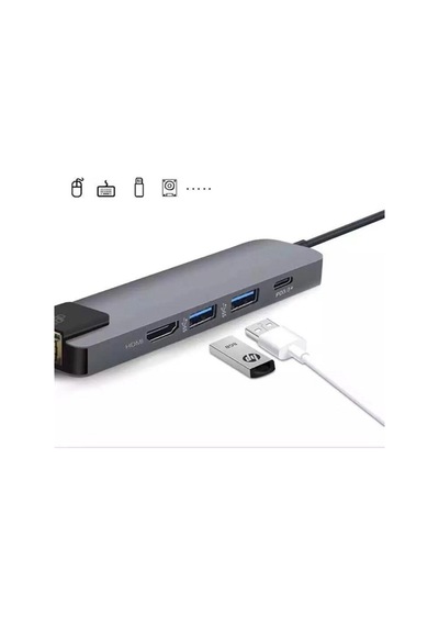 Ally 5In1 Usb 3.1 Type C To Hdmı 2Xusb 3.0 Rj45 Ethernet Dönüşt-Gri