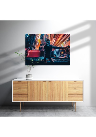 Cakasepetim Neon Maskeli Adam Ve Gökdelenler Ahşap Mdf Tablo