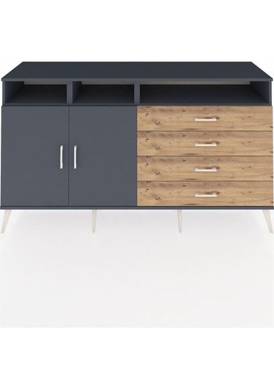 Hyperion Konsol 5 Raflı 4 Çekmeceli 2 Kapaklı 176x44x99 Antrasit-antrasit/çam Antrasit - Antrasit