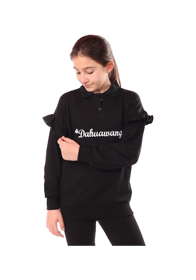 Toontoy Kız Çocuk Nakışlı Sweatshirt Siyah