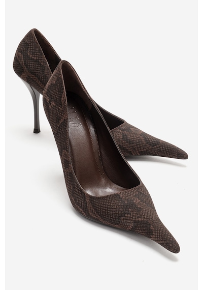Luvishoes Luce Kahverengi Desenli Sivri Burunlu Kadın Topuklu Ayakkabı Kahverengi