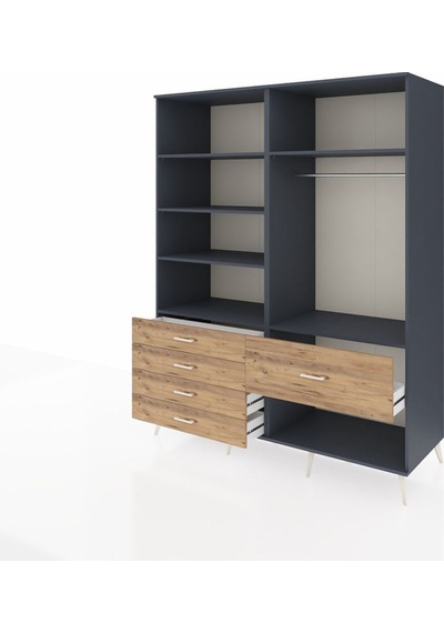 Kronos Gardrop 6 Raflı 5 Çekmeceli Tek Askılı 176x59x221 Antrasit-antrasit/çam Antrasit/çam Kronos Gardrop 6 Raflı 5 Çekmeceli Tek Askılı 176x59x221 Antrasit-antrasit/çam Antrasit/çam