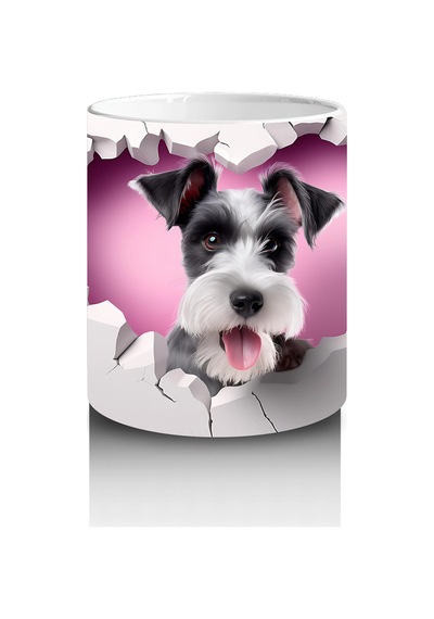 Çatlak Duvardan Bakan Siyah Beyaz Yavru Köpek Baskılı Kahve Kupası Çok Renkli