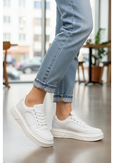 Ayk's Beyaz Bağcıklı Cilt Hafif Unisex Sneaker Aper 049 G Beyaz-beyaz