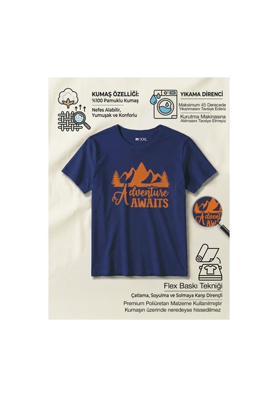 North Whiskers "adventure Awaits" Dağ Ve Orman Baskılı Lacivert %100 Pamuklu Tişört Lacivert - 875668335 Lacivert - 875668335 Lacivert