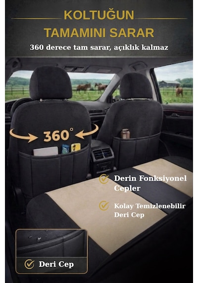 Edition Serisi Tay Tüyü Kumaş Universal Oto Koltuk Kılıfı Tam Set Bej