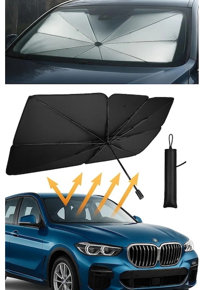 Katlanabilir Araba Ön Cam Güneşlik Şemsiye 140x79 Cm Uv Koruyucu Oto Gölgelik 1 Adet