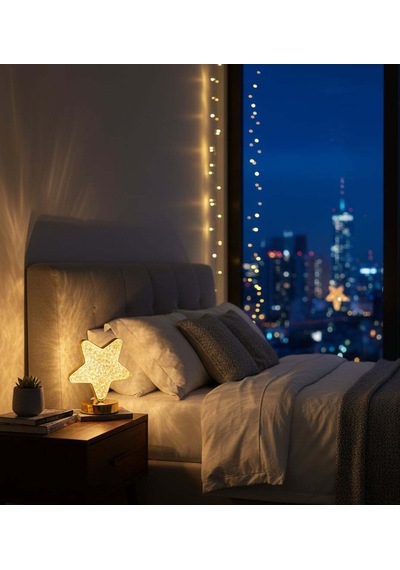 Yıldız Model Dekoratif Led Masa Lambası Şarjlı Kademeli Gece Lambası Altın