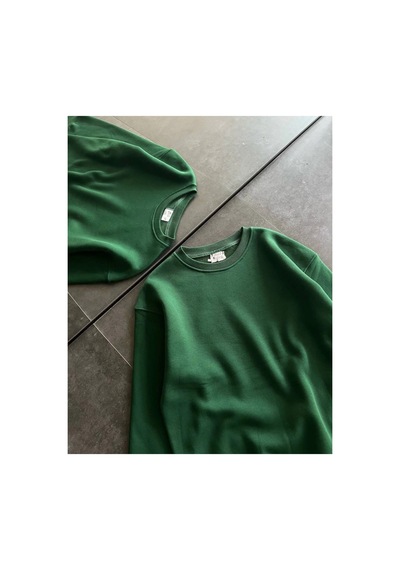 Kadın Kışlık Bisiklet Yaka Üç İplik Basic Sweatshirt - Haki