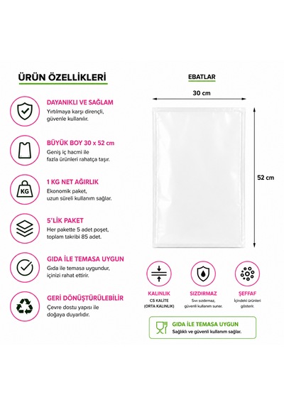 Bakkaliye Poşeti 30x52 Cm 85 Adet 5'lik 1 Kg Şeffaf Sızdırmaz Bakliyat Şeker Balık Market Poşeti