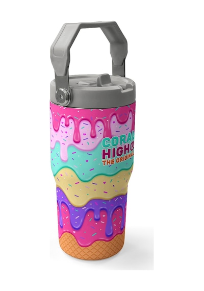 Coral High Dondurma Desenli Katlanır Ağızlıklı Çelik Termos 600 Ml 38907 Pembe