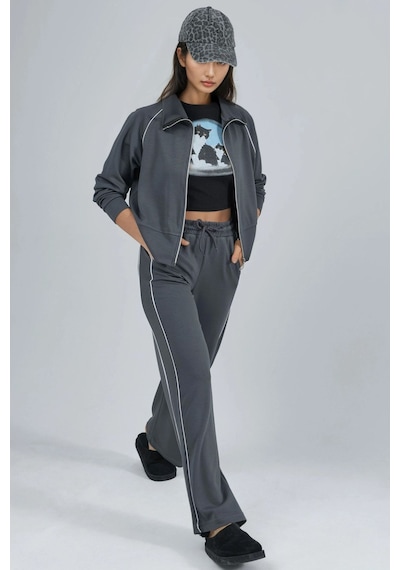 Hiccup Modal Dokulu Fermuarlı Sweatshirt & Pantolon İkili Takım Berşan Collection Gri