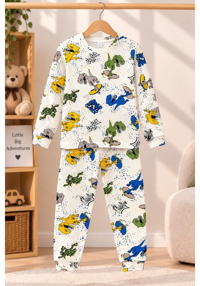 Free Beka Desenli Bisiklet Yaka %100 Pamuklu İnterlok Kumaş Erkek Çocuk Uzun Kollu Pijama Takımı Krem Free Beka Desenli Bisiklet Yaka %100 Pamuklu İnterlok Kumaş Erkek Çocuk Uzun Kollu Pijama Takımı Krem