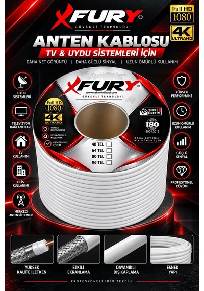 Fury 64 Tel Rg6-u6 Koaksiyel Tv Ve Uydu Anten Kablosu 100 Metre