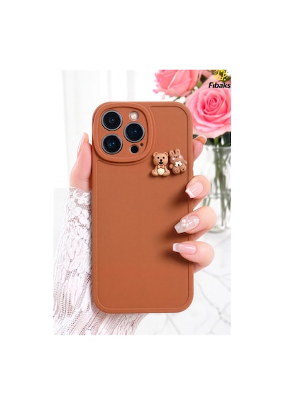Fibaks iPhone 15 Pro Uyumlu Kılıf Tasarımlı Desenli Kamera Korumalı Ayıcık Ve Tavşan Yumuşak Silikon Kapak
