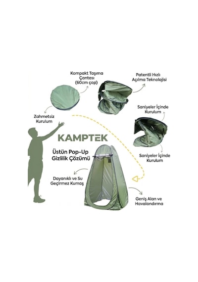 Otomatik Kurulum Kamp Çadırı 3-4 Kişilik + Anında Pop-up Katlanır Duş Ve Soyunma Çadırı Kamp Avantaj Seti Yeşil