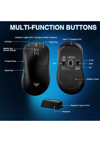 Sc900 Pro Paw3395 Sensör 26000 Dpı 8000hz Kablolu Ve Kablosuz Gaming Oyuncu Mouse Siyah