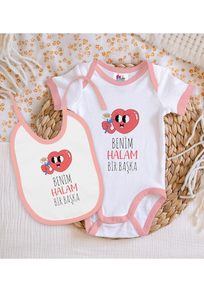 Bk Kids Benim Halam Bir Başka Tasarımlı Pembe Bebek Body Zıbın Ve Çok Renkli