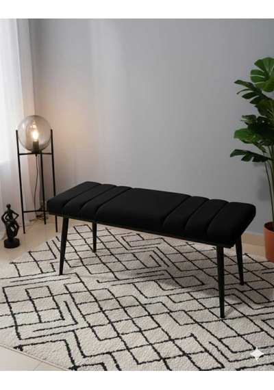 Özcan Metal Siyah Metal Ayaklı Metal Kasalı Bench Mutfak Salon Antre Yatak Odası Balkon Puf Bank Siyah